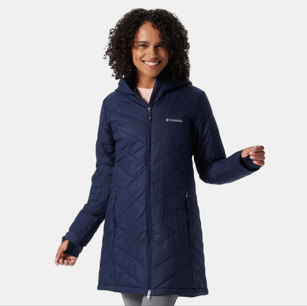 Columbia Heavenly Long Hooded Jacket, Navy Blue, XS